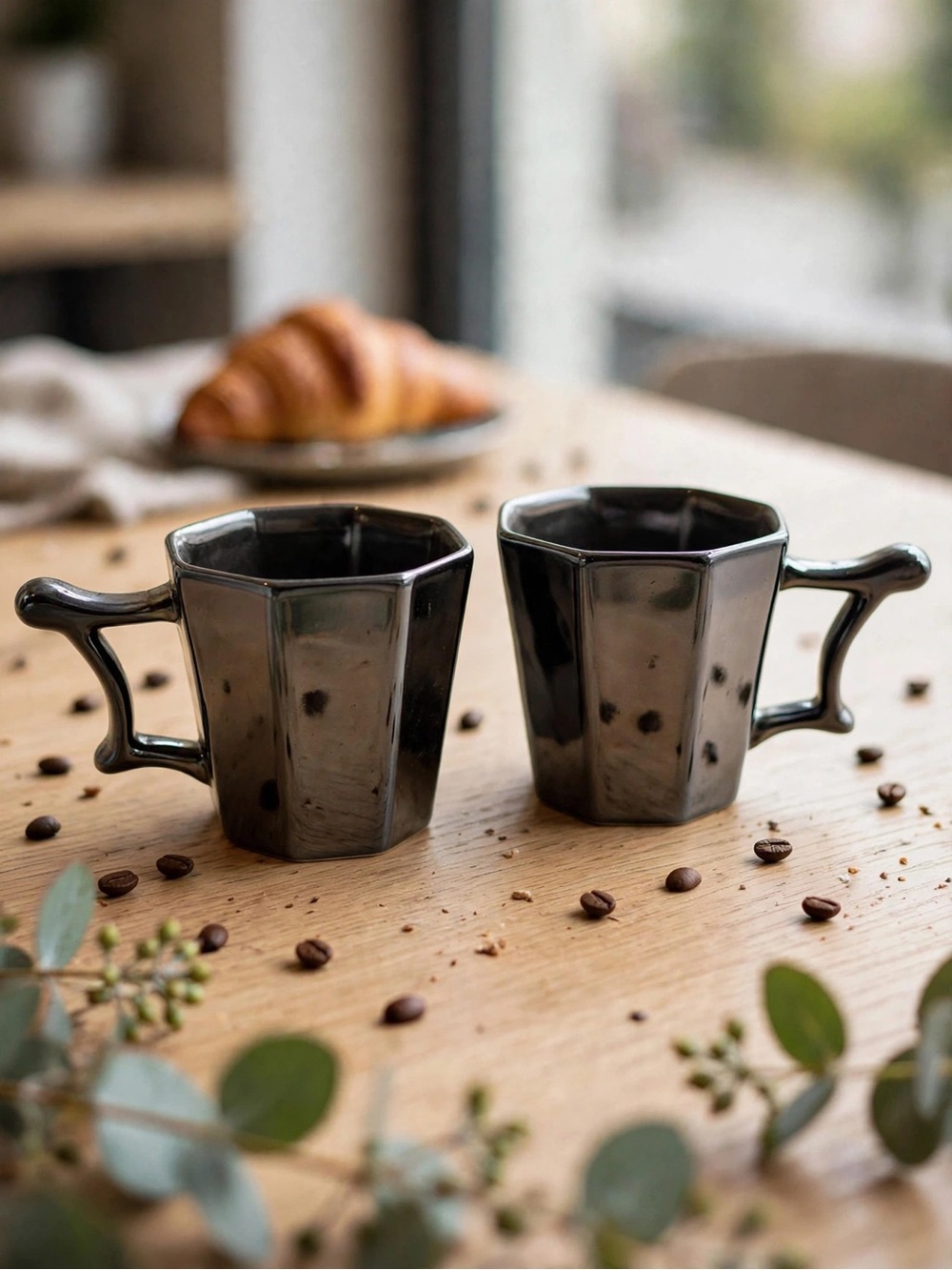 Starbucks Dark Chrome Rococco Octagonal Mug - Set of 2